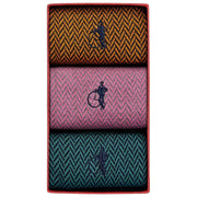London Sock Company Set di 3 paia di calzini Bond St. Herringbone - Blu/Rosa/Giallo