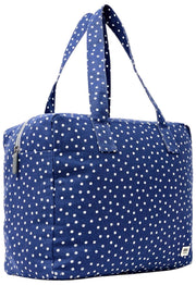 Borsa a tracolla media in tela di cotone Roka Sloane - Pois blu scuro