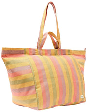 Borsa tote oversize Roka Marylebone grande in tela di cotone - multirighe sbiadite