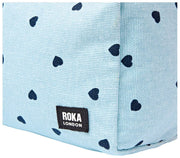 Borsa da toilette piccola Roka Mayfair in tela di cotone - Stampa cuore blu