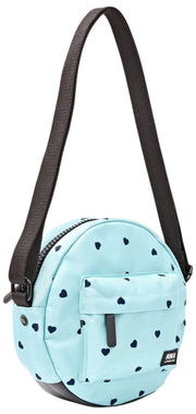 Borsa a tracolla piccola Roka Paddington in tela riciclata - Stampa cuore blu