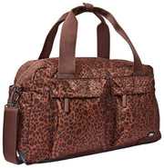Borsone medio in tela riciclata Roka Gatwick - Mini Leopard Brown