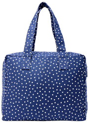 Borsa a tracolla media in tela di cotone Roka Sloane - Pois blu scuro