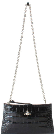 Pochette con zip piatta piccola Vivienne Westwood in coccodrillo - nera