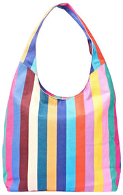Borsa a tracolla grande in tela di cotone Roka Hoxton - Ampia multirighe