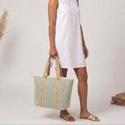 Borsa tote estiva Elie Beaumont - Tessuto intrecciato geometrico acqua