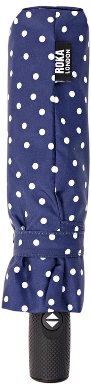 Ombrello Roka Waterloo in nylon riciclato - Pois blu scuro