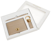 Set regalo di lusso con portachiavi e penna Alice Wheeler London Bow - Beige pietra
