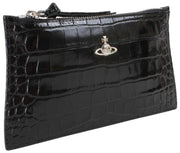 Pochette con zip piatta piccola Vivienne Westwood in coccodrillo - nera