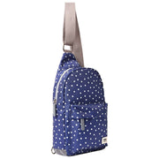Borsa a tracolla grande in tela riciclata Roka Willesden - Pois blu scuro