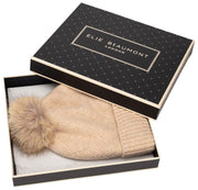 Cappello con pompon in tessuto lavorato a maglia di Elie Beaumont - Beige avena