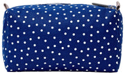 Borsa da toilette piccola Roka Mayfair in tela di cotone - Pois blu scuro