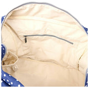 Borsa a tracolla media in tela di cotone Roka Sloane - Pois blu scuro