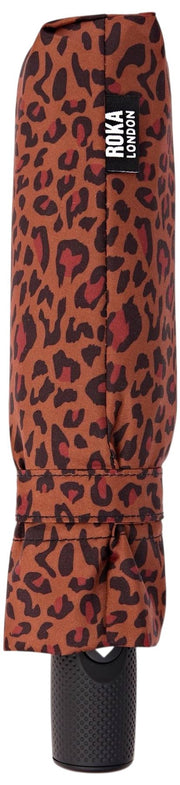 Ombrello Roka Waterloo in nylon riciclato - Mini Leopard Brown