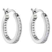 Beginnings Channel Set Gemstone Hoop Earrings - Silver