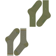 Calzini Burlington Everyday Stripe Mix - Confezione da 2 - Verde salvia