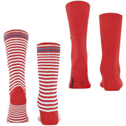 Calzini Burlington Everyday Stripe Mix - Confezione da 2 - Rosso tulipano