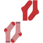 Calzini Burlington Everyday Stripe Mix - Confezione da 2 - Rosso tulipano