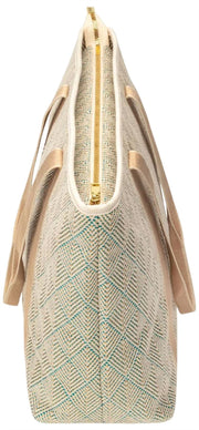 Borsa tote estiva Elie Beaumont - Tessuto intrecciato geometrico acqua