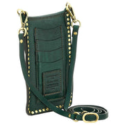 Borsa porta cellulare Campomaggi con borchia - Verde bottiglia/Rosso