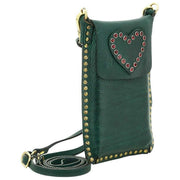 Borsa porta cellulare Campomaggi con borchia - Verde bottiglia/Rosso