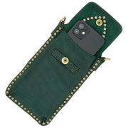 Borsa porta cellulare Campomaggi con borchia - Verde bottiglia/Rosso
