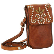 Borsa porta telefono Campomaggi Siena Stud - Cognac Tan