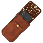 Borsa porta telefono Campomaggi Siena Stud - Cognac Tan