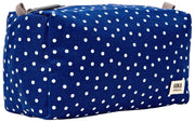 Borsa da toilette piccola Roka Mayfair in tela di cotone - Pois blu scuro
