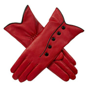 Dents Margot Wool-Lined Leather Gloves - Berry Red/Black