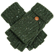 Dents Marl Yarn Half Finger Gloves - Olive Green