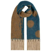 Dents Reversible Spotty Blanket Tassel Scarf - Kingfisher/Camel Beige