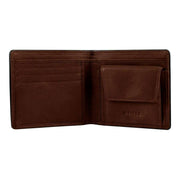 Dents Severn Leather RFID Blocking Coin Bifold Wallet - Dark Tan/Black