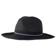 Dents Straw Striped Ribbon Fedora Hat - Black