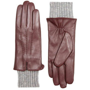 Dents Tamara Knitted Cuff Leather Gloves - Claret Red/Dove Grey