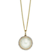 Elements Gold Diamond Surrounded Mabe Pearl Pendant - Gold/White