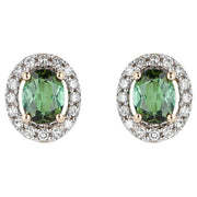 Elements Gold Diamond Surrounded Tourmaline Earrings - Gold/Green
