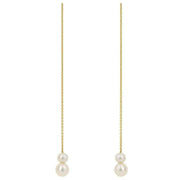 Elements Gold Trace Chain Thread Through Freshwater Pearl Drop Earrings - Gold/White