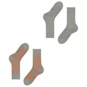 Esprit Fine Stripe 2 Pack Socks - Schiefer Grey/Orange