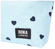 Custodia piccola in tela di cotone Roka Maida Vale - Blu con stampa di cuori