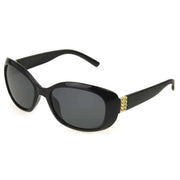 Foster Grant Oval with Metal Detail Polarised Sunglasses - Shiny Solid Black