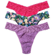 Hanky Panky Signature Lace 3 Pack Original Rise Thong - Dream Garden Green/Venus Purple/Sweet Tart Pink