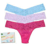 Hanky Panky Signature Lace Vita bassa Matchbox Perizoma in confezione da 3 - Blu parzialmente nuvoloso/Lavanda fredda/Corallo