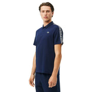 Lacoste Monogram Jacquard Stripe Pique Polo - Navy