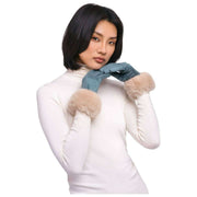 Guanti Bettina in finta pelle scamosciata color polvere - Blu denim