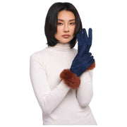 Guanti Bettina in finta pelle scamosciata color polvere - Blu scuro