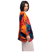 Giacca kimono corta in crisantemo cipria - blu