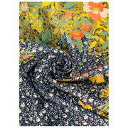 Sciarpa con stampa floreale in popeline di cotone cipria - Blu navy