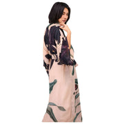 Abito lungo kimono color polvere di orchidea di mezzanotte - bianco