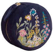 Portagioie rotondo in velluto floreale cipria - Blu navy